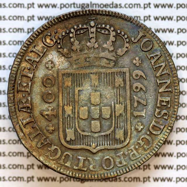 Cruzado Novo prata 1799 D. João Príncipe Regente, 480 Reis prata 1799, coroa média 30 pérolas (var.2), diadema losango 1 ponto