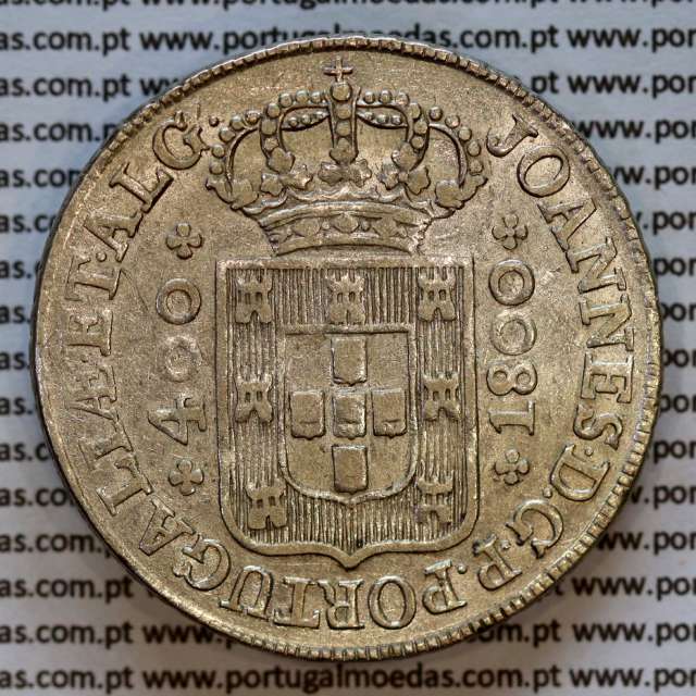 Portugal, silver coin of Cruzado Novo 1800 D. João Prince Regent, diamond diadem 1 point, medium crown of 30 pearls (var.01)
