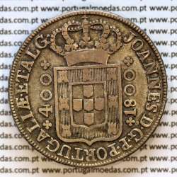 Portugal, silver coin of Cruzado Novo 1800 D. João Prince Regent, diamond diadem 2 points, low crown of 41 pearls (var.01)