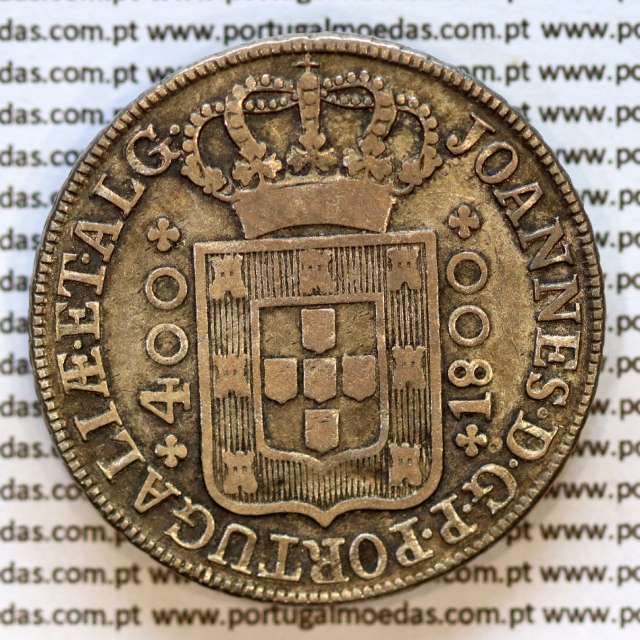 Cruzado Novo prata 1800 D. João Príncipe Regente, 480 Reis prata 1800, coroa baixa 41 pérolas (var.1), diadema losango 2 pontos