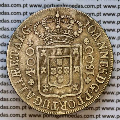 Portugal, silver coin of Cruzado Novo 1800 D. João P. R., diamond diadem 4 points, tall crown 42 pearls, ·ET ALG· without a dot