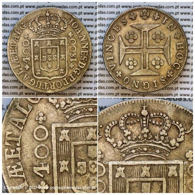 Portugal, silver coin of Cruzado Novo 1800 D. João P. R., diamond diadem 4 points, tall crown 42 pearls, ·ET ALG· without a dot