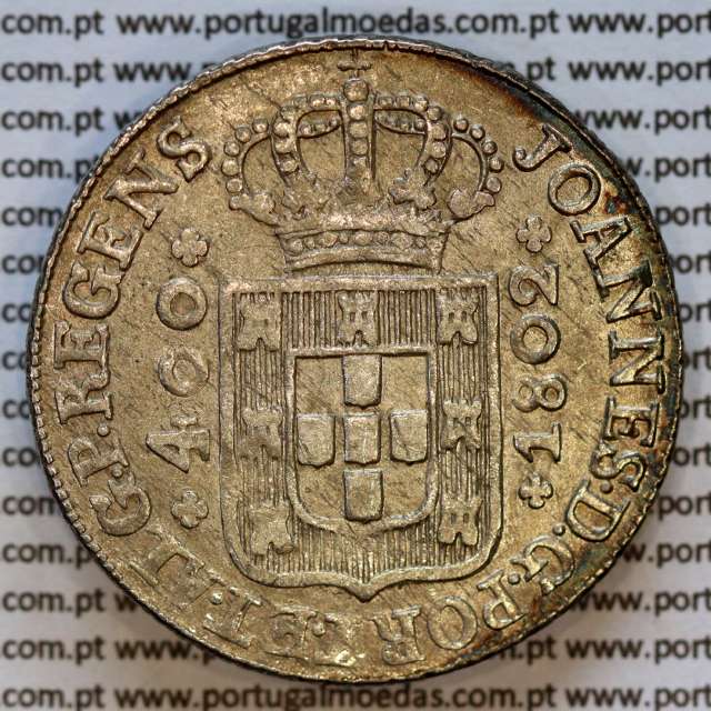 Portugal, silver coin Cruzado Novo 1802 D. João Prince Regent, medium crown of 34 pearls (var.1), 1-point diamond diadem