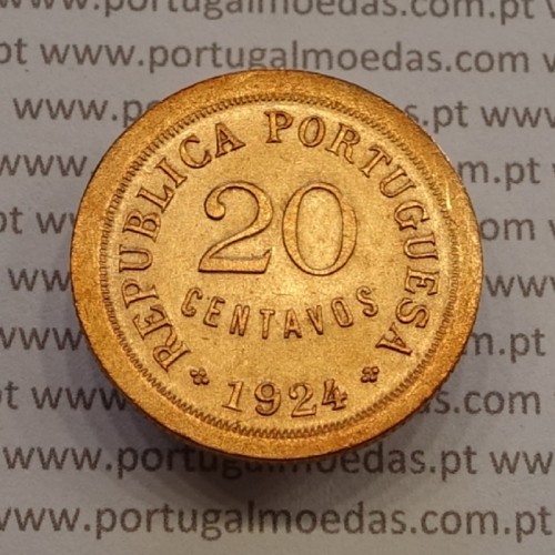 20 Centavos 1924 Bronze, ($20) Vinte centavos 1924 da Republica Portuguesa, (Bela), World Coins Portugal KM 574