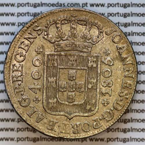 Cruzado Novo prata 1805 D. João Príncipe Regente, 480 Reis prata 1805, coroa média de 33 pérolas, diadema losango 1 ponto, Var.1