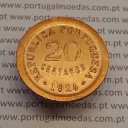 20 Centavos 1924 Bronze, ($20) Vinte centavos 1924 da Republica Portuguesa, (Bela), World Coins Portugal KM 574