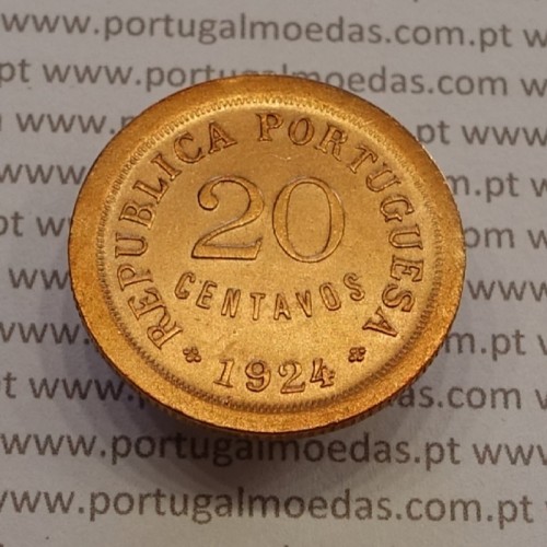 20 Centavos 1924 Bronze, ($20) Vinte centavos 1924 da Republica Portuguesa, (Bela), World Coins Portugal KM 574