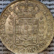 Cruzado Novo prata 1805 D. João Príncipe Regente, 480 Reis prata 1805, coroa baixa de 45 pérolas, diadema losango 2 pontos