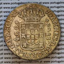 Cruzado Novo prata 1808 D. João Príncipe Regente, 480 Réis, Eixo Vertical, coroa média de 31 pérolas, diadema losango 1 ponto