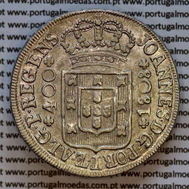 Portugal, silver coin of Cruzado Novo 1808 D. João Prince Regent,  tall and narrow crown with 44 pearls, diamond diadem 2 points