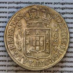 Portugal, silver coin of Cruzado Novo 1808 D. João Prince Regent,  tall and narrow crown with 44 pearls, diamond diadem 2 points