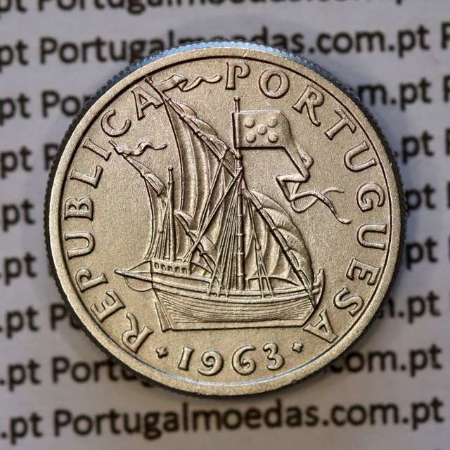 Portugal, coin of 5 Escudos 1963, 5$00 Escudos 1963 Copper-Nickel Portuguese Republic, (AU), World Coins Portugal KM 591