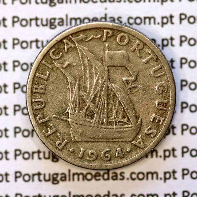 5$00 escudos 1964 cupro-níquel, 5 Escudos 1964 cuproníquel da República Portuguesa, (BC), World Coins Portugal KM 591