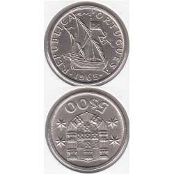 5$00 escudos 1965 cupro-níquel, 5 Escudos 1965 cuproníquel da República Portuguesa, (BC), World Coins Portugal KM 591