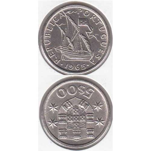 Portugal, coin of 5 Escudos 1965, 5$00 Escudos 1965 Copper-Nickel Portuguese Republic, (F), World Coins Portugal KM 591