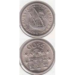 5$00 escudos 1967 cupro-níquel, 5 Escudos 1967 cuproníquel da República Portuguesa, (BC), World Coins Portugal KM 591