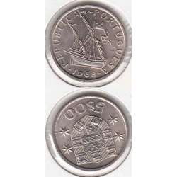 5$00 escudos 1968 cupro-níquel, 5 Escudos 1968 cuproníquel da República Portuguesa, (MBC), World Coins Portugal KM 591