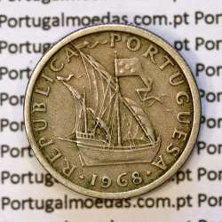 5$00 escudos 1968 cupro-níquel, 5 Escudos 1968 cuproníquel da República Portuguesa, (MBC), World Coins Portugal KM 591