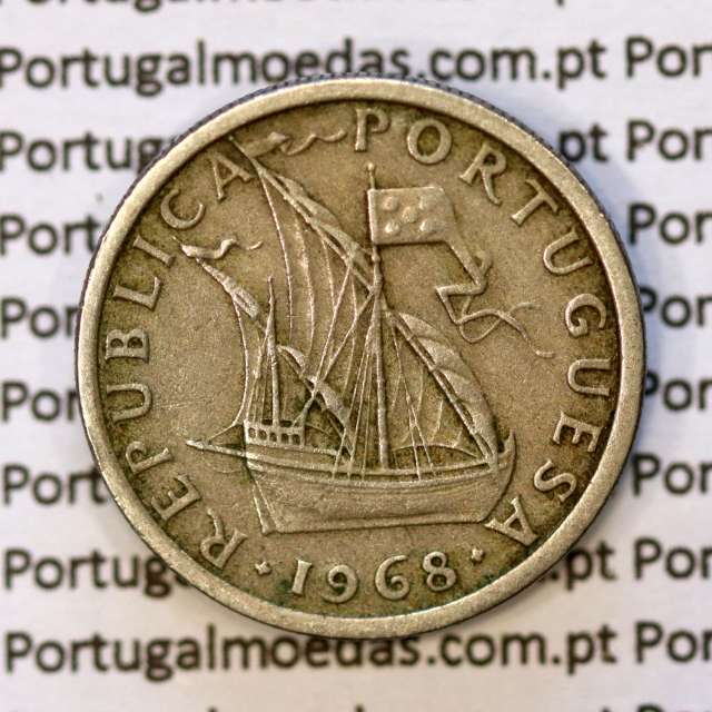 5$00 escudos 1968 cupro-níquel, 5 Escudos 1968 cuproníquel da República Portuguesa, (MBC), World Coins Portugal KM 591