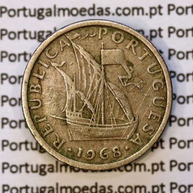 Portugal, coin of 5 Escudos 1968, 5$00 Escudos 1968 Copper-Nickel Portuguese Republic, (F), World Coins Portugal KM 591