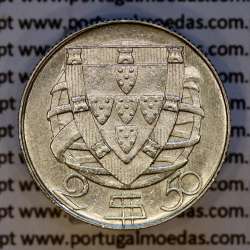 2$50 1937 ou 2.50 1937 prata, 2 escudos e 50 centavos 1937 em prata da Republica Portuguesa, (MBC+/Bela), Portugal KM 580