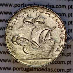 2$50 1937 ou 2.50 1937 prata, 2 escudos e 50 centavos 1937 em prata da Republica Portuguesa, (MBC+/Bela), Portugal KM 580