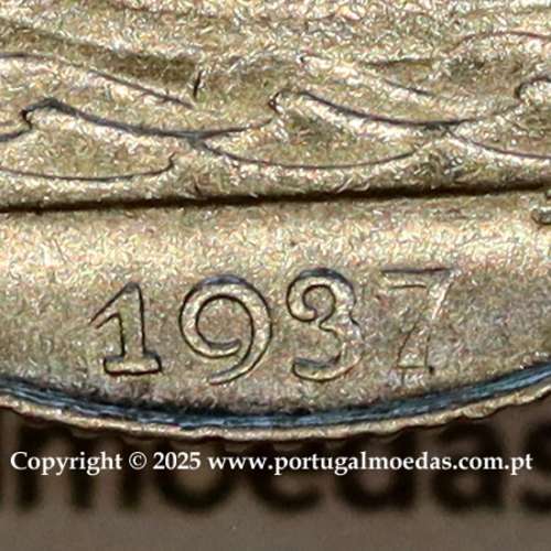 2$50 1937 ou 2.50 1937 prata, 2 escudos e 50 centavos 1937 em prata da Republica Portuguesa, (MBC+/Bela), Portugal KM 580