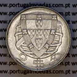 2$50 1937 ou 2.50 1937 prata, 2 escudos e 50 centavos 1937 em prata da Republica Portuguesa, (MBC+/Bela), Portugal KM 580