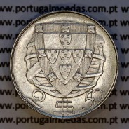 2$50 1937 ou 2.50 1937 prata, 2 escudos e 50 centavos 1937 em prata da Republica Portuguesa, (MBC+/Bela), Portugal KM 580