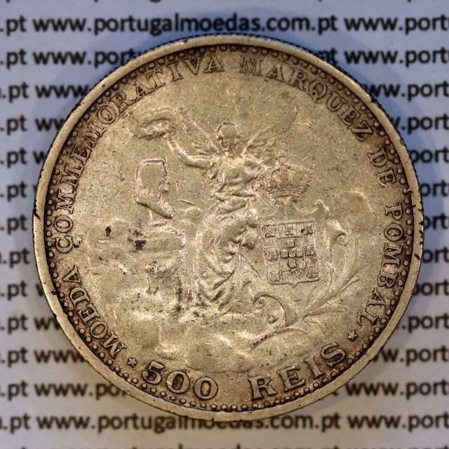 500 réis 1910 prata D. Manuel II, Marquês de Pombal, (MBC+), World Coins Portugal KM 557