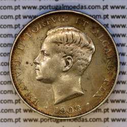 Portugal, Silver coin of 500 réis 1908 of D. Manuel II, 5 tostões of silver  year 1908, (VF+), World Coins Portugal KM 547