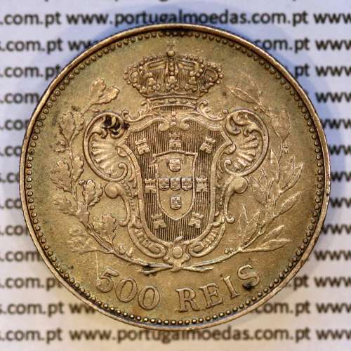 Portugal, Silver coin of 500 réis 1908 of D. Manuel II, 5 tostões of silver  year 1908, (VF+), World Coins Portugal KM 547