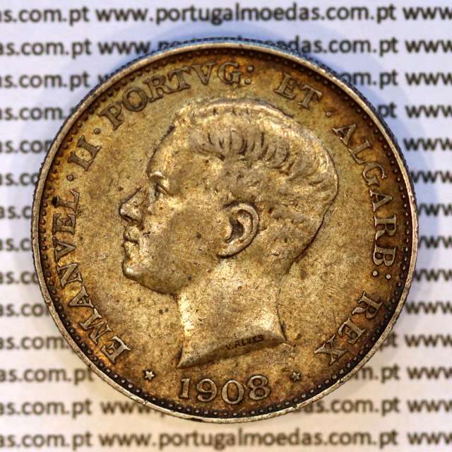 Portugal, Silver coin of 500 réis 1908 of D. Manuel II, (VF+), World Coins Portugal KM 547