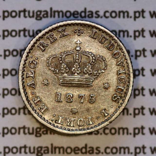 Portugal, silver coin 50 Réis 1875 of D. Luís I, half Tostão 1875, the rarest date of serie, World Coins Portugal KM 506
