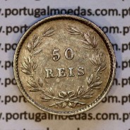 50 Réis 1875, D. Luís I, Meio Tostão em prata de 1875, data mais rara da série (Bela). World Coins Portugal, KM 506
