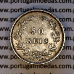 Portugal, silver coin 50 Réis 1875 of D. Luís I, half Tostão 1875, the rarest date of serie, World Coins Portugal KM 506