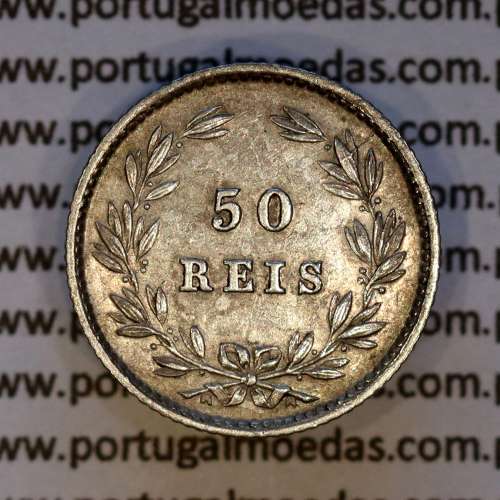 Portugal, silver coin 50 Réis 1875 of D. Luís I, half Tostão 1875, the rarest date of serie, World Coins Portugal KM 506