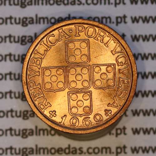 Portugal, bronze coin of 20 centavos 1969 Portuguese Republic, (UNC), World Coins Portugal KM 595