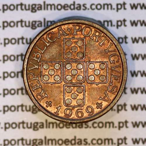 Portugal, bronze coin of 20 centavos 1969 Portuguese Republic, (XF), World Coins Portugal KM 595