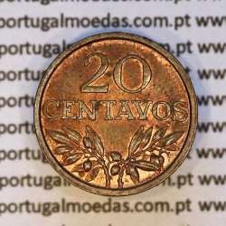 Portugal, bronze coin of 20 centavos 1969 Portuguese Republic, (XF), World Coins Portugal KM 595