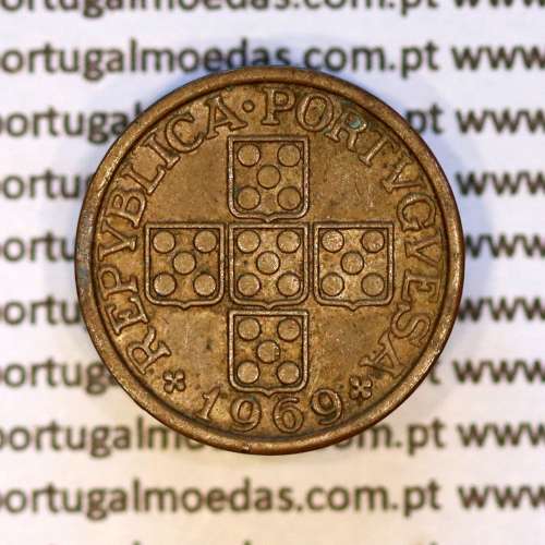 Portugal, bronze coin of 20 centavos 1969 Portuguese Republic, (VF), World Coins Portugal KM 595