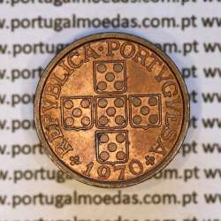 Portugal, bronze coin of 20 centavos 1970 Portuguese Republic, (XF), World Coins Portugal KM 595