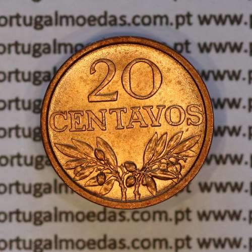 Portugal, bronze coin of 20 centavos 1971 Portuguese Republic, (UNC), World Coins Portugal KM 595