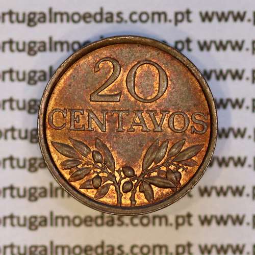 Portugal, bronze coin of 20 centavos 1972 Portuguese Republic, (XF), World Coins Portugal KM 595