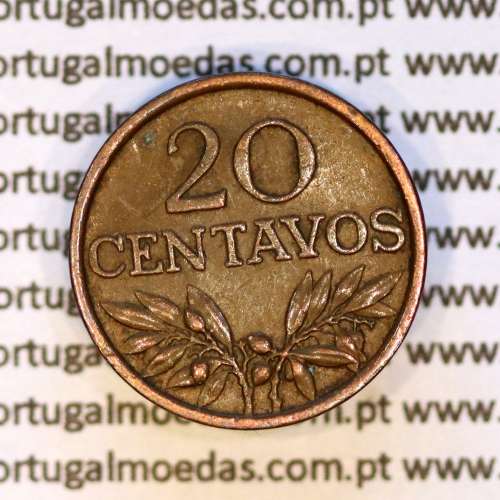 Portugal, bronze coin of 20 centavos 1972 Portuguese Republic, (VF), World Coins Portugal KM 595