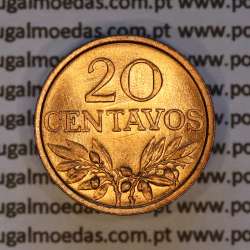 Portugal, bronze coin of 20 centavos 1973 Portuguese Republic, (UNC), World Coins Portugal KM 595