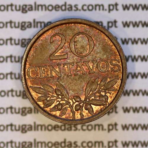 Portugal, bronze coin of 20 centavos 1973 Portuguese Republic, (XF), World Coins Portugal KM 595