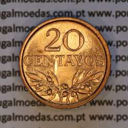 Portugal, bronze coin of 20 centavos 1974 Portuguese Republic, (UNC), World Coins Portugal KM 595