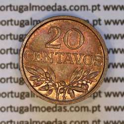 Portugal, bronze coin of 20 centavos 1974 Portuguese Republic, (XF), World Coins Portugal KM 595