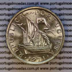 10$00 escudos 1971 níquel, 10 Escudos 1971 cuproníquel, Legenda no bordo normal (A), (Soberba), World Coins Portugal KM 600